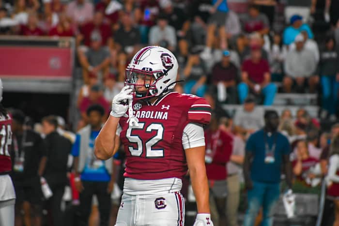 Stone Blanton in between plays against Mississippi State (23rd Sept., 2023)